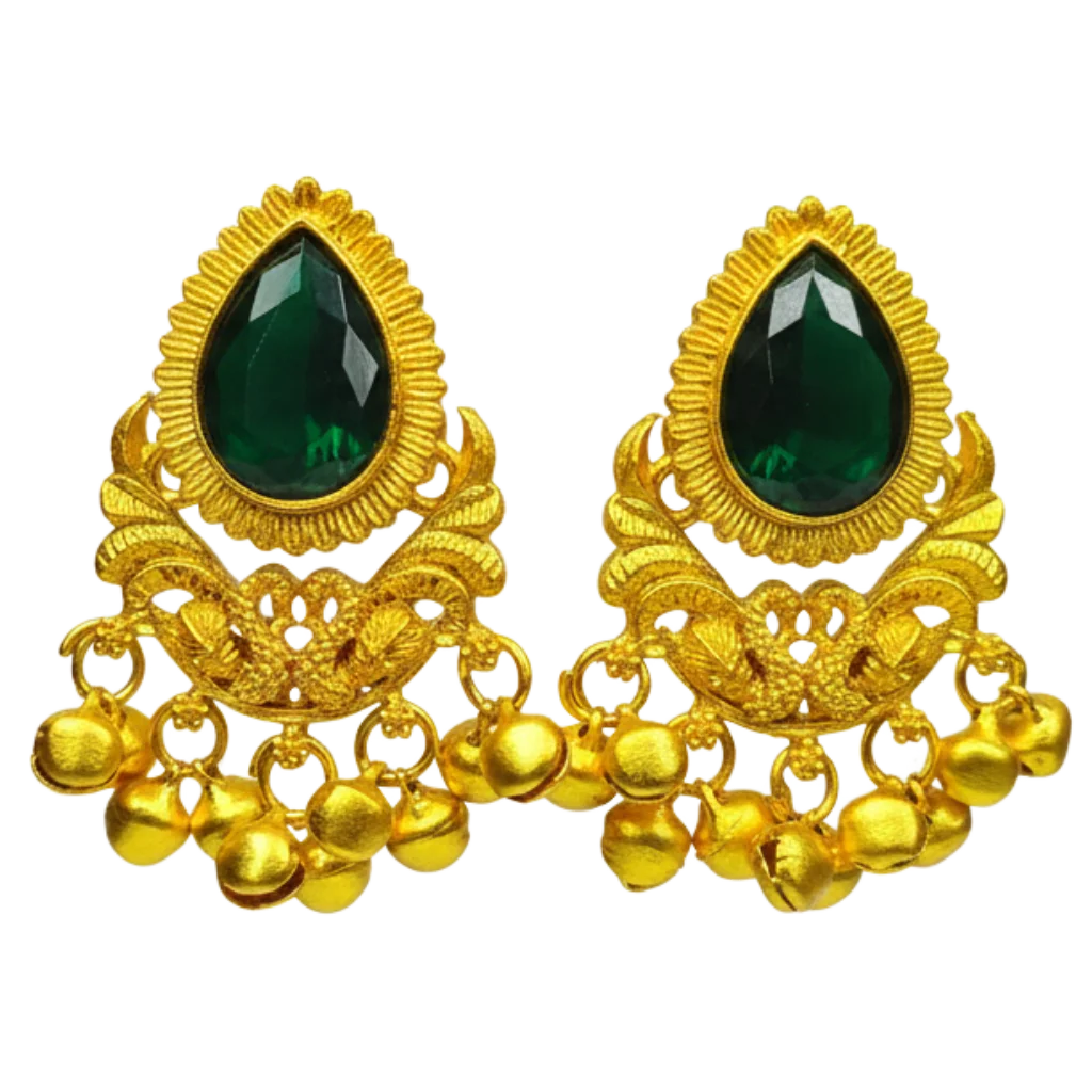 Rose Green Stone Gold Jhumka