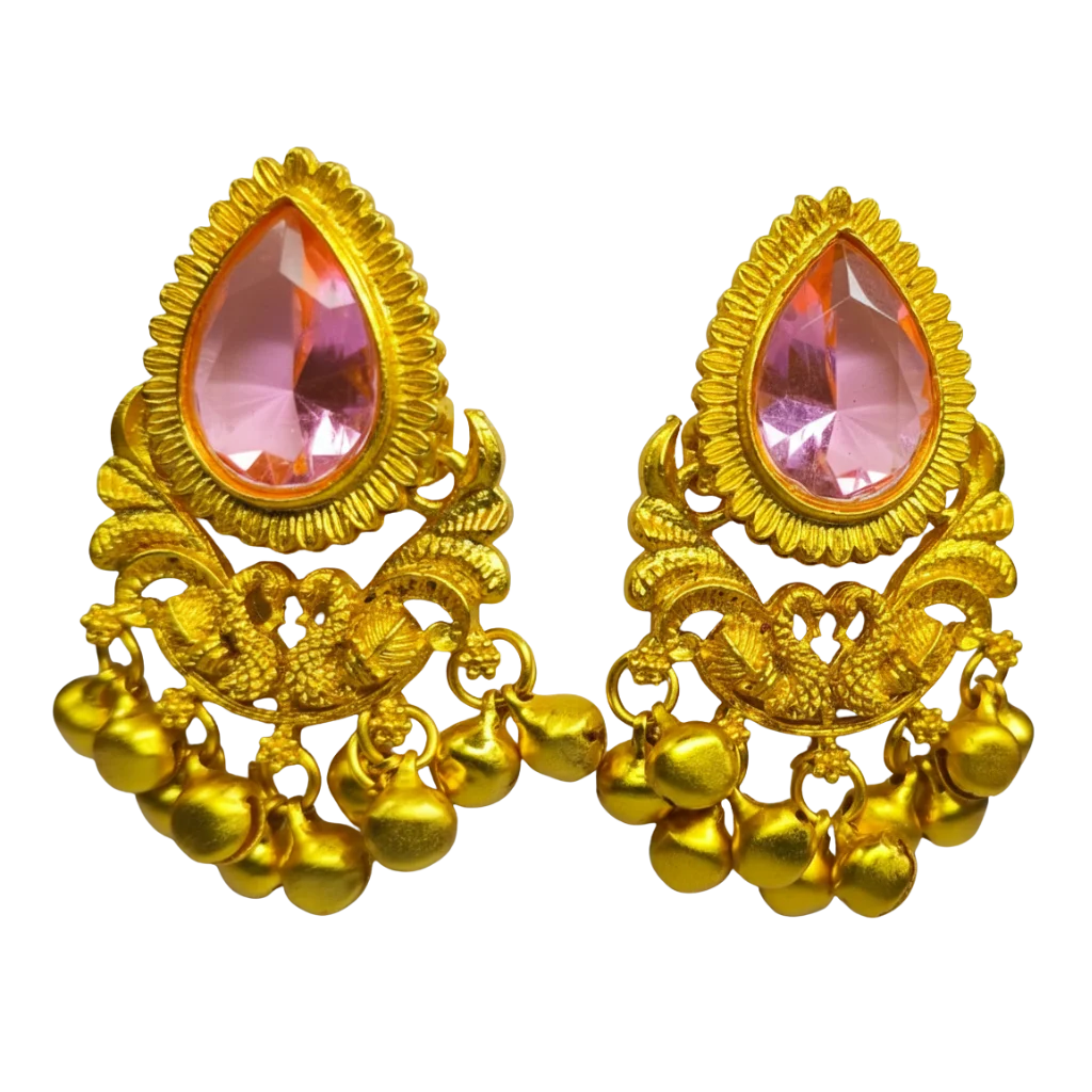 Rose Pink Stone Gold Jhumka
