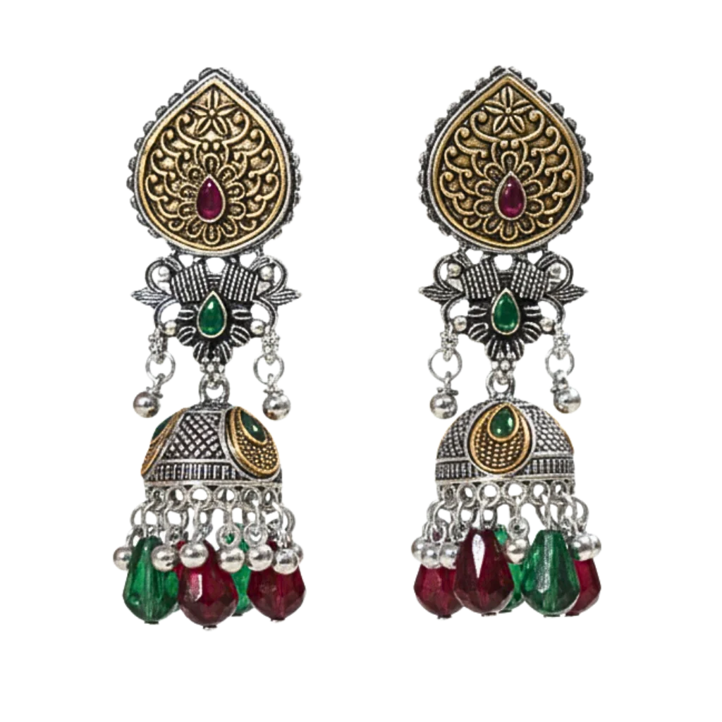 Heritage Oxidised Silver Ruby-Green Earring