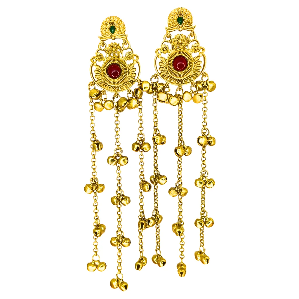 Bridal Ruby Long Hanging Earrings