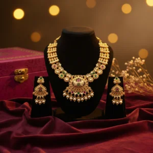 South Indian Inspired Gold-Tone Bridal Necklace Set